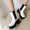 imageSHEMEE Womens Patent Leather Chelsea Boots Gothic Chunky Heel Platform High Heel Ankle BootiesWhite