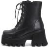 imageSHEMEE Womens Platform Chunky Ankle Boots Round Toe Lace Up Block High Heels Combat Booties Gothic ShoesBlack