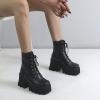 imageSHEMEE Womens Platform Chunky Ankle Boots Round Toe Lace Up Block High Heels Combat Booties Gothic ShoesBlack