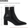 imageSHEMEE Womens Pointed Toe Chunky High Heels Ankle Booties Side Zipper Block Heeled Short BootsBlack Pu