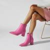imageSHEMEE Womens Pointed Toe Chunky High Heels Ankle Booties Side Zipper Block Heeled Short BootsBrown