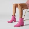 imageSHEMEE Womens Pointed Toe Chunky High Heels Ankle Booties Side Zipper Block Heeled Short BootsBrown