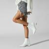 imageSHEMEE Womens Pointed Toe Chunky High Heels Ankle Booties Side Zipper Block Heeled Short BootsWhite Pu
