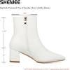 imageSHEMEE Womens Pointed Toe Chunky High Heels Ankle Booties Side Zipper Block Heeled Short BootsWhite Pu