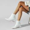 imageSHEMEE Womens Pointed Toe Chunky High Heels Ankle Booties Side Zipper Block Heeled Short BootsWhite Pu
