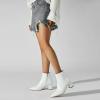 imageSHEMEE Womens Pointed Toe Chunky High Heels Ankle Booties Side Zipper Block Heeled Short BootsWhite Pu
