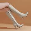 imageSHEMEE Womens Pointed Toe Stiletto High Heels Gogo Knee High Boots Shoes with Side ZipperBeige