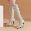 imageSHEMEE Womens Pointed Toe Stiletto High Heels Gogo Knee High Boots Shoes with Side ZipperBeige