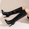 imageSHEMEE Womens Pointed Toe Stiletto High Heels Gogo Knee High Boots Shoes with Side ZipperBlack