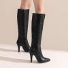 imageSHEMEE Womens Pointed Toe Stiletto High Heels Gogo Knee High Boots Shoes with Side ZipperBlack