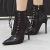 imageSHEMEE Womens Pointed Toe Stiletto High Heels Lace Up Ankle Booties with Side ZipperBlack