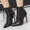 imageSHEMEE Womens Pointed Toe Stiletto High Heels Lace Up Ankle Booties with Side ZipperBlack