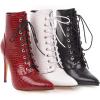 imageSHEMEE Womens Pointed Toe Stiletto High Heels Lace Up Ankle Booties with Side ZipperRed