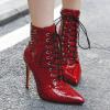 imageSHEMEE Womens Pointed Toe Stiletto High Heels Lace Up Ankle Booties with Side ZipperRed