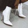 imageSHEMEE Womens Pointed Toe Stiletto High Heels Lace Up Ankle Booties with Side ZipperWhite