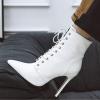 imageSHEMEE Womens Pointed Toe Stiletto High Heels Lace Up Ankle Booties with Side ZipperWhite