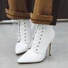 imageSHEMEE Womens Pointed Toe Stiletto High Heels Lace Up Ankle Booties with Side ZipperWhite