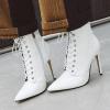 imageSHEMEE Womens Pointed Toe Stiletto High Heels Lace Up Ankle Booties with Side ZipperWhite