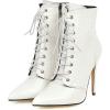 imageSHEMEE Womens Pointed Toe Stiletto High Heels Lace Up Ankle Booties with Side ZipperWhite