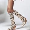 imageSHEMEE Womens Snake Skin Knee High Boots Chunky Heels Western Cowboy Cowgirl Boots Snakeskin Print Block Heeled Tall BootsBeige