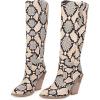 imageSHEMEE Womens Snake Skin Knee High Boots Chunky Heels Western Cowboy Cowgirl Boots Snakeskin Print Block Heeled Tall BootsBeige