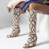 imageSHEMEE Womens Snake Skin Knee High Boots Chunky Heels Western Cowboy Cowgirl Boots Snakeskin Print Block Heeled Tall BootsBeige