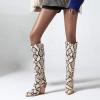 imageSHEMEE Womens Snake Skin Knee High Boots Chunky Heels Western Cowboy Cowgirl Boots Snakeskin Print Block Heeled Tall BootsBeige