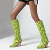 imageSHEMEE Womens Snake Skin Knee High Boots Chunky Heels Western Cowboy Cowgirl Boots Snakeskin Print Block Heeled Tall BootsGreen
