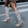imageSHEMEE Womens Snake Skin Knee High Boots Chunky Heels Western Cowboy Cowgirl Boots Snakeskin Print Block Heeled Tall BootsWhite