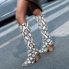imageSHEMEE Womens Snake Skin Knee High Boots Chunky Heels Western Cowboy Cowgirl Boots Snakeskin Print Block Heeled Tall BootsWhite