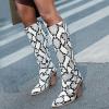 imageSHEMEE Womens Snake Skin Knee High Boots Chunky Heels Western Cowboy Cowgirl Boots Snakeskin Print Block Heeled Tall BootsWhite