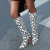 imageSHEMEE Womens Snake Skin Knee High Boots Chunky Heels Western Cowboy Cowgirl Boots Snakeskin Print Block Heeled Tall BootsWhite