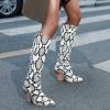 imageSHEMEE Womens Snake Skin Knee High Boots Chunky Heels Western Cowboy Cowgirl Boots Snakeskin Print Block Heeled Tall BootsWhite
