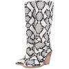 imageSHEMEE Womens Snake Skin Knee High Boots Chunky Heels Western Cowboy Cowgirl Boots Snakeskin Print Block Heeled Tall BootsWhite
