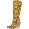 imageSHEMEE Womens Snake Skin Knee High Boots Chunky Heels Western Cowboy Cowgirl Boots Snakeskin Print Block Heeled Tall BootsYellow