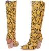 imageSHEMEE Womens Snake Skin Knee High Boots Chunky Heels Western Cowboy Cowgirl Boots Snakeskin Print Block Heeled Tall BootsYellow