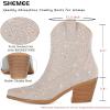 imageSHEMEE Womens Sparkly Rhinestone Cowboy Boots Chunky Block Heels Ankle Booties Shine Glitter Western Cowgirl Boot Wedding Bride Party Short BootsApricot
