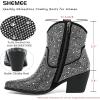 imageSHEMEE Womens Sparkly Rhinestone Cowboy Boots Chunky Block Heels Ankle Booties Shine Glitter Western Cowgirl Boot Wedding Bride Party Short BootsBlack