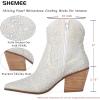 imageSHEMEE Womens Sparkly Rhinestone Cowboy Boots Chunky Block Heels Ankle Booties Shine Glitter Western Cowgirl Boot Wedding Bride Party Short BootsWhite