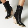 imageSHEMEE Womens Western Cowgirl Chunky High Heels Ankle Boots Pointed Toe Stacked Heel BootiesBlack