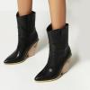 imageSHEMEE Womens Western Cowgirl Chunky High Heels Ankle Boots Pointed Toe Stacked Heel BootiesBlack