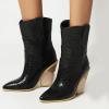 imageSHEMEE Womens Western Cowgirl Chunky High Heels Ankle Boots Pointed Toe Stacked Heel BootiesBlack