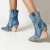 imageSHEMEE Womens Western Cowgirl Chunky High Heels Ankle Boots Pointed Toe Stacked Heel BootiesBlue