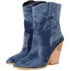 imageSHEMEE Womens Western Cowgirl Chunky High Heels Ankle Boots Pointed Toe Stacked Heel BootiesBlue