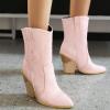 imageSHEMEE Womens Western Cowgirl Chunky High Heels Ankle Boots Pointed Toe Stacked Heel BootiesPink