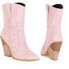 imageSHEMEE Womens Western Cowgirl Chunky High Heels Ankle Boots Pointed Toe Stacked Heel BootiesPink