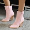 imageSHEMEE Womens Western Cowgirl Chunky High Heels Ankle Boots Pointed Toe Stacked Heel BootiesPink