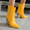 imageSHEMEE Womens Western Cowgirl Chunky High Heels Ankle Boots Pointed Toe Stacked Heel BootiesYellow