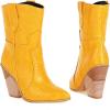 imageSHEMEE Womens Western Cowgirl Chunky High Heels Ankle Boots Pointed Toe Stacked Heel BootiesYellow