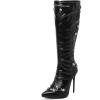 imageSHEMEE Knee High Boots Sexy Pointy Toe Stiletto High Heels Studded Punk Tall Boot Party Dressy Stripper Heels for WomenBlack